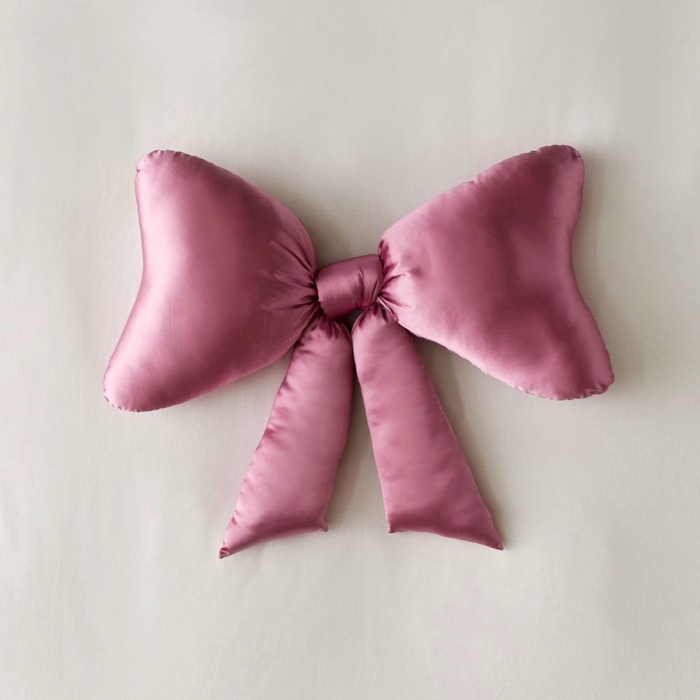 Pink Satin Bow Throw Pillow